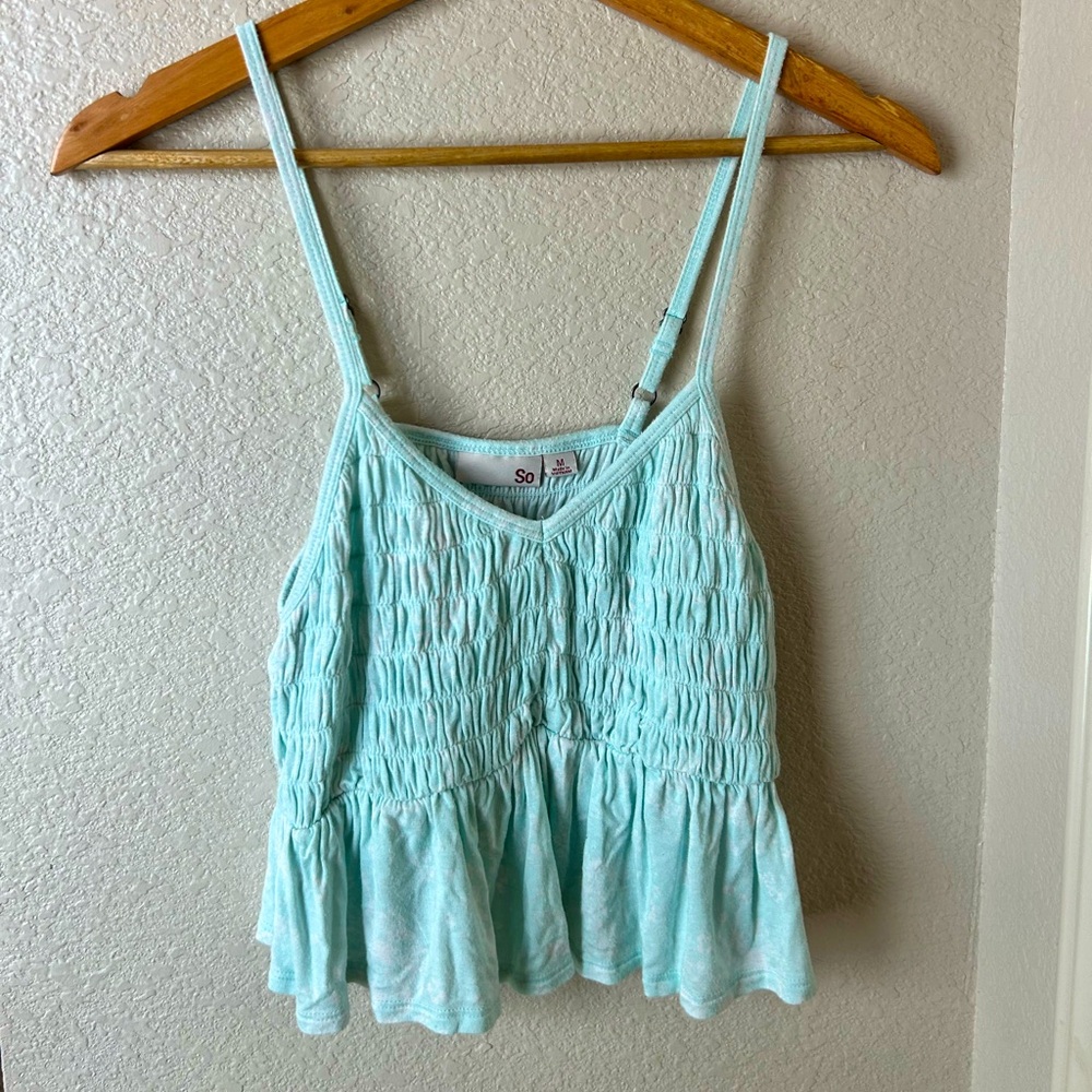 So Women's Light Blue Smocked Top